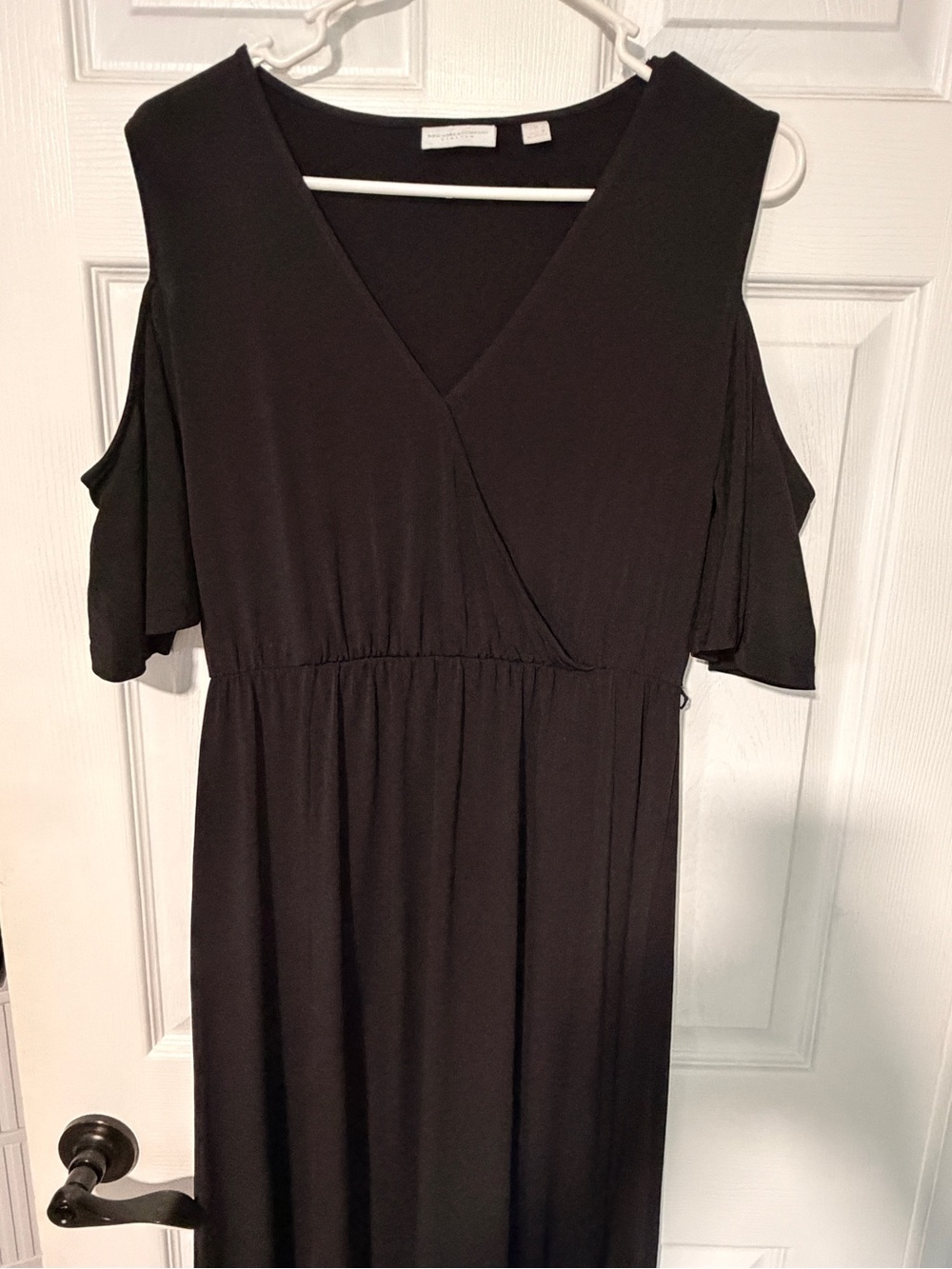 New York & Company Black Cold-Shoulder V-Neck Midi Dress